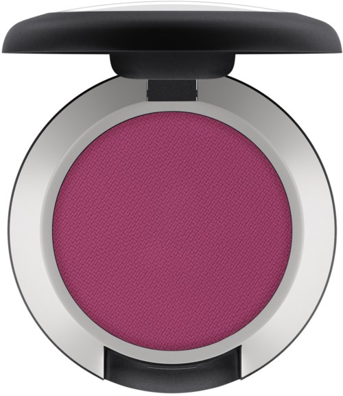 A pink blush compact with a black lid and silver case. The blush is pressed and smooth.