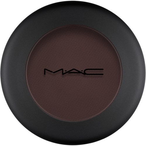 A round MAC makeup product with a black outer case and brown center, featuring the brand's logo.