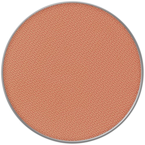 En rund rouge-compact med strukturerat rosa-orange puder inuti.