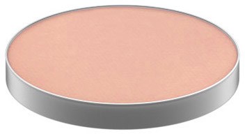 This is a round, flat container with a silver edge and peach-colored interior.