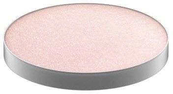 En rund, rosa, glittrig makeup-kompakt med en silverkant.