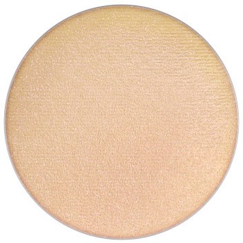 A round, light beige makeup powder compact with a smooth, shimmery surface.