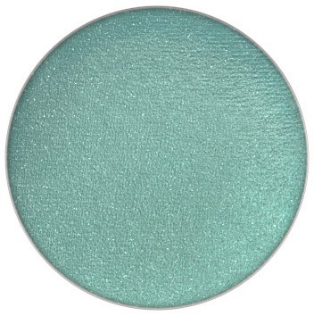 A round teal eyeshadow with a shimmery, sparkly finish.