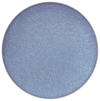 A round makeup eyeshadow in a sparkling, light blue shade.