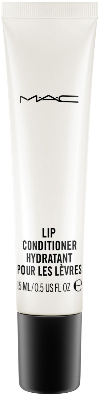 A white tube of MAC lip conditioner with a black cap and black text on the front.
