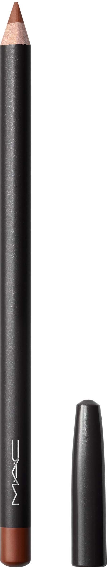 A single black eyeliner pencil with a beige tip and a black cap beside it.