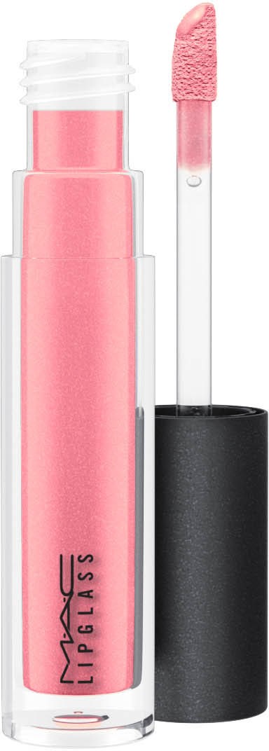 Rosa huulikiiltoputki, jossa on musta korkki, avattuna ja applicator läpinäkyvässä putkessa. Teksti MAC IMPASS näkyy.