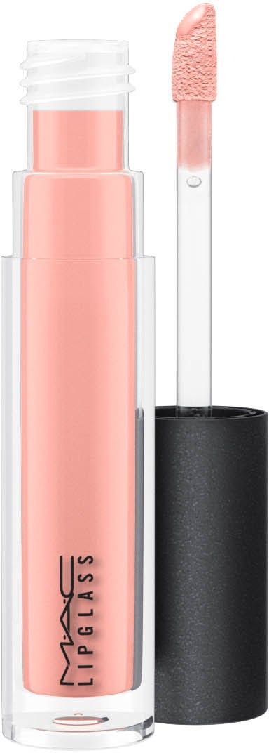 MAC Impulse huulikiiltoputki, jossa on vaaleanpunainen applikaattori. Putki on läpinäkyvä ja siinä on MAC-logo.