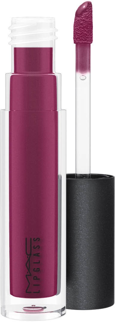 En tub med flytande läppbalsam i rosa nyans och svart lock, applicatorarm med rosa gloss.