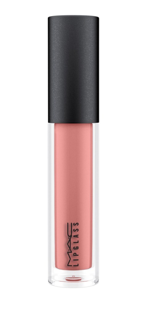 En tub läppstift från MAC Cosmetics i ljusrosa färg med svart lock.