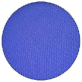 A round, blue makeup blush with a smooth, matte surface.