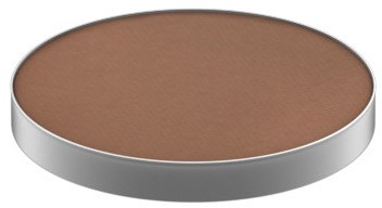 A round, flat surface with a brown top and a silver edge.