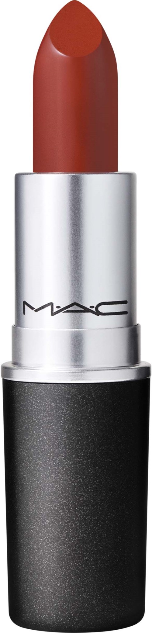 En läppstift i ett silver- och svart hölje med märket MAC på.