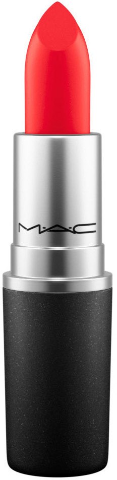 En MAC läppstift i ljusstarkt rött med svart bas och silverdel.