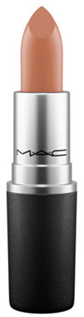 En beige läppstift i ett silver- och svart rör, märkt MAC.