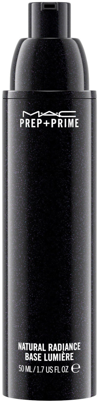 Black bottle with white text, labeled PREP + PRIME, Natural Radiance Base Lumière, 50 ml.