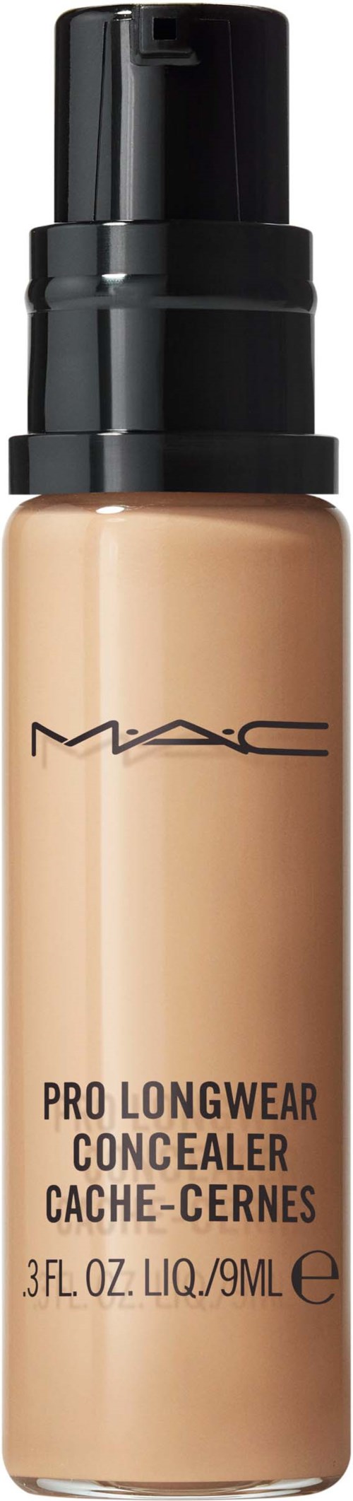 A bottle of MAC Pro Longwear Concealer with a pump and black lid.