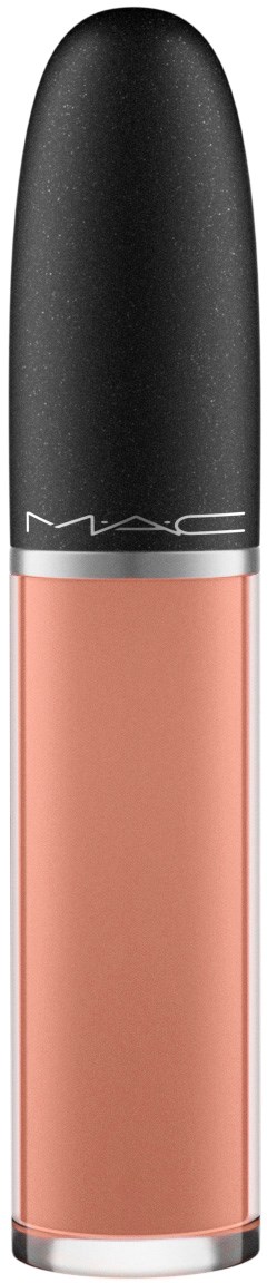 A black and pink MAC lip gloss tube with a rounded top and smooth surface.