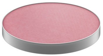 A round pink object with a metallic silver border, flat on top, simple design.