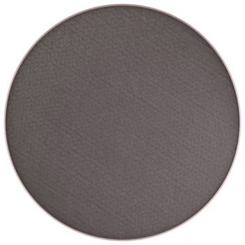 A round, dark gray eyeshadow with a matte finish. It is in a circular container. No other items are visible.