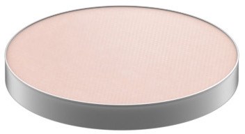 A round, flat makeup powder or blush with a light pink shade and a silver edge. No brand name visible.