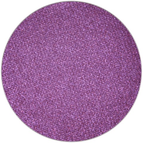 A shiny purple eyeshadow with a glittery texture in a round shape.