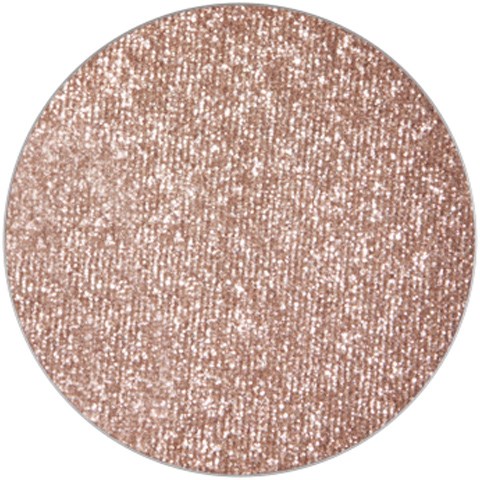 A round eyeshadow with a shiny, glittery, beige or light gold color. It looks sparkly and smooth.