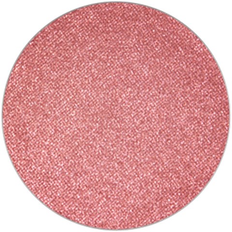 A large pink round makeup eyeshadow with a shimmery, sparkly texture.