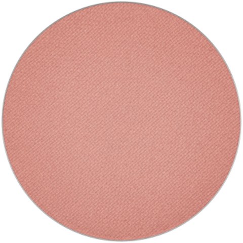 A round, pink-colored makeup blush with a textured surface.