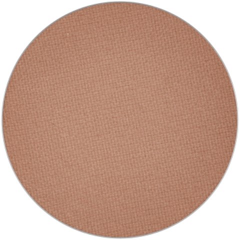 A round, makeup compact with a warm peach blush inside.