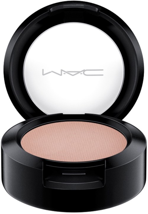 MAC cosmetic compact with light pink powder inside and open clear lid showing the MAC logo.
