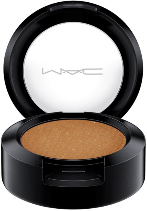 A compact makeup palette with a brownish eyeshadow and a mirror inside the lid.