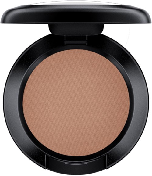 A compact round makeup powder case with open lid, containing beige powder.