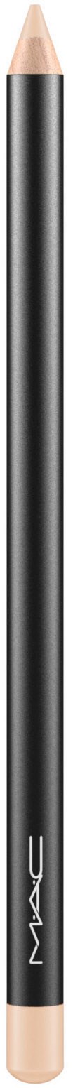 Een beige lippenstift met een zwart buitenste huls en MAC-logo.