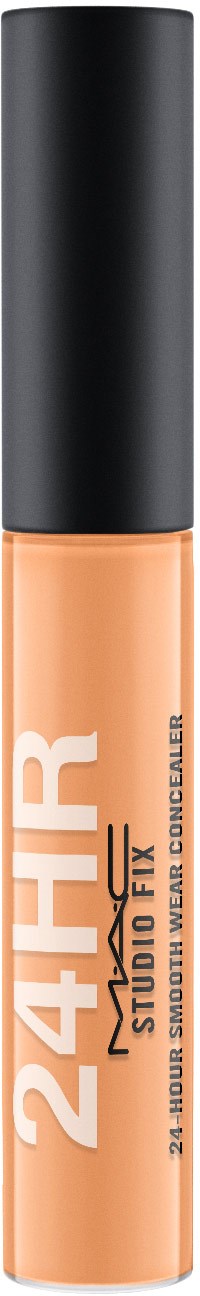 En beige flytande concealer i tub med svart lock, märkt '24H' och 'Studio Fix'.