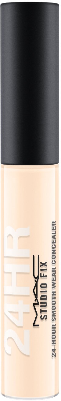En concealer med svart lock och beige flaska, märkt '24HR Studio Fix' för att täcka ojämnheter.