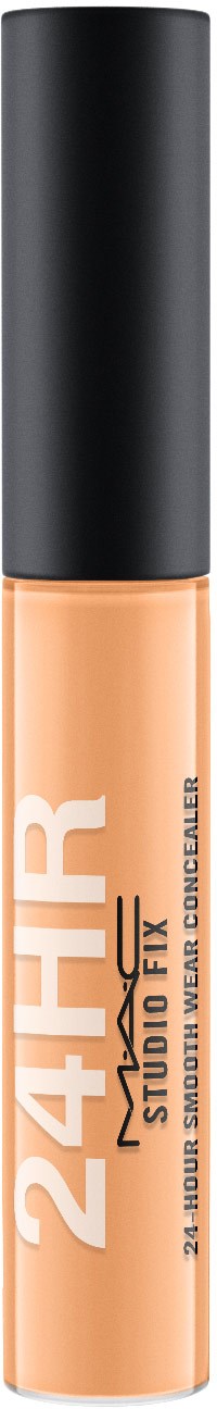 En tub av flytande concealer med svart lock, märkt "24H Studio Fix" för att täcka imperfektioner.