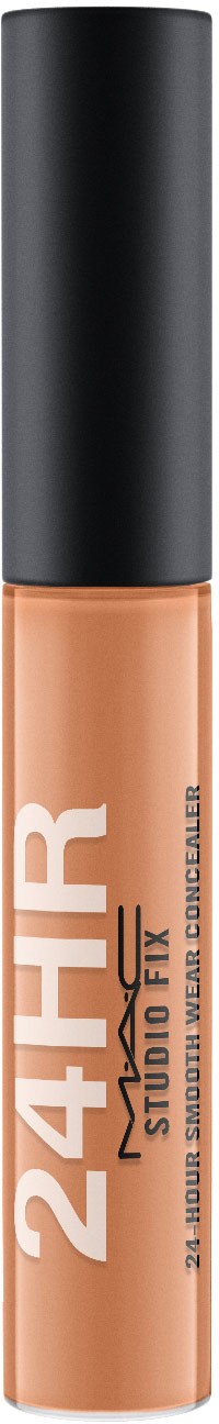 En tub concealer med svart lock och beige kropp, märkt "24H Studio Fix" av MAC.