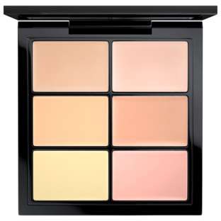 En makeup-palett med sex olika nyanser, från ljus till rosa, arrangerade i två kolumner.