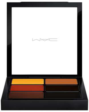 A small makeup palette with several shades of orange and brown eyeshadow. The palette has a black case.