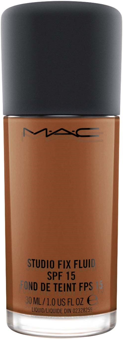 En flaska MAC Studio Fix Fluid foundation med SPF 15 i en bruns nyans.