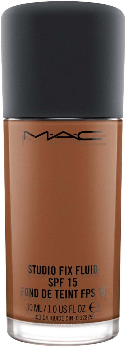 En flaska MAC Studio Fix Fluid foundation med SPF 15, i neutral nyans, 30ml volym.