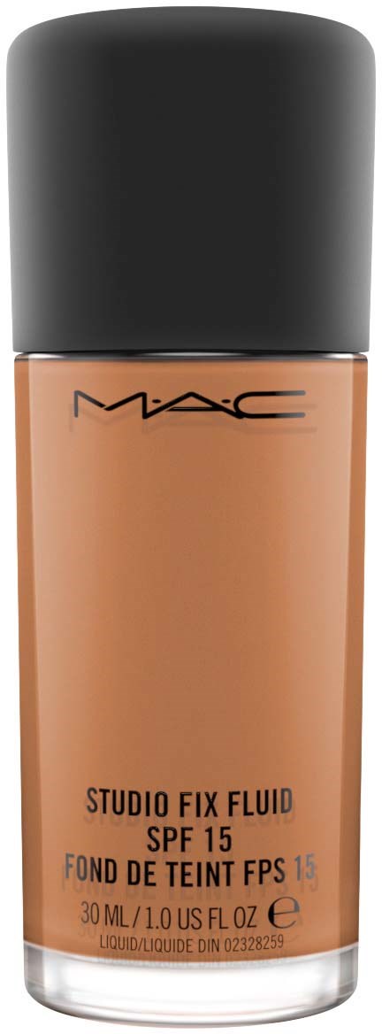Foundation-flaska från MAC med SPF 15, märkt Studio Fix Fluid, innehåller 30 ml.