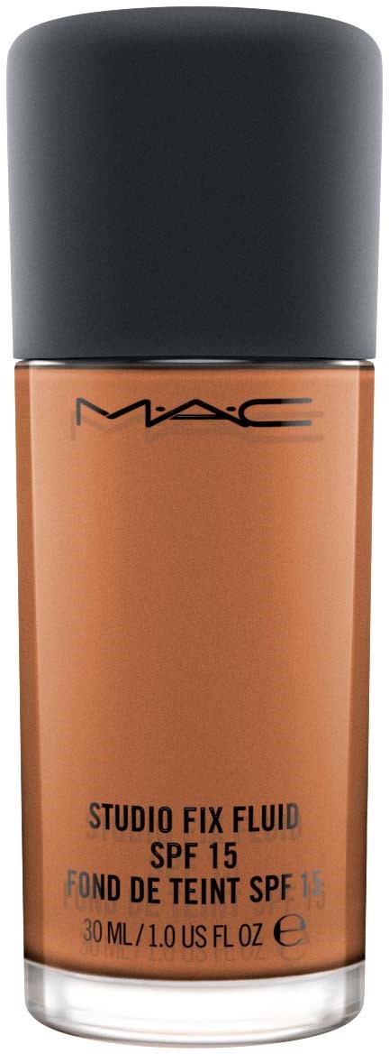 En flaska MAC Studio Fix Fluid foundation med SPF 15, 30ml, i en beige nyans.