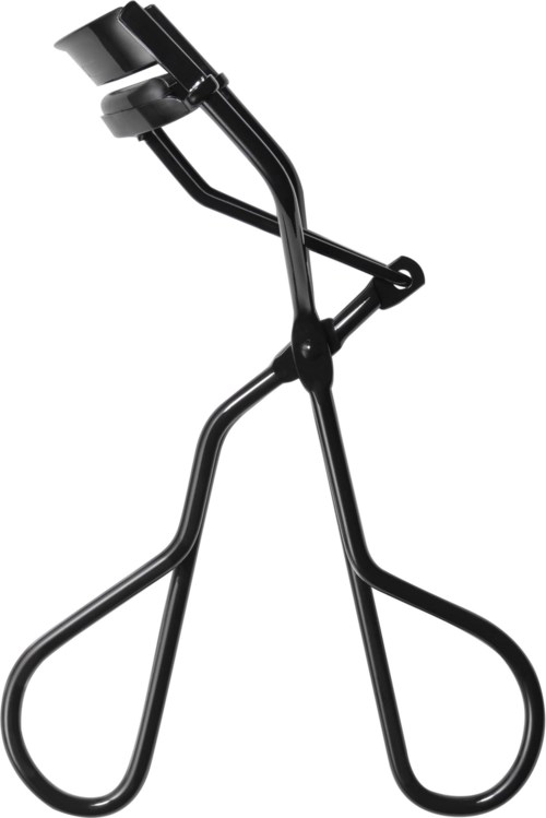 A black eyelash curler with handles, used for curling eyelashes.