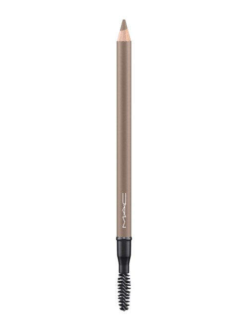 En beige ögonbrynspenna med en svart spoolie i ena änden och en spets för att forma ögonbryn.