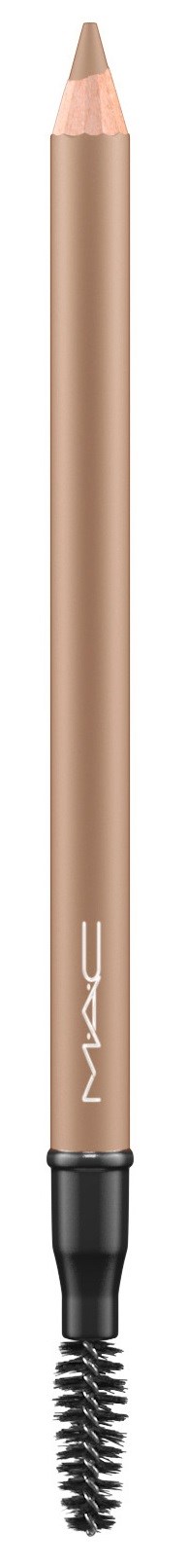 En beige penna med svart lock och en spiralborste i änden, troligen en ögonbrynspenna eller eyeliner.