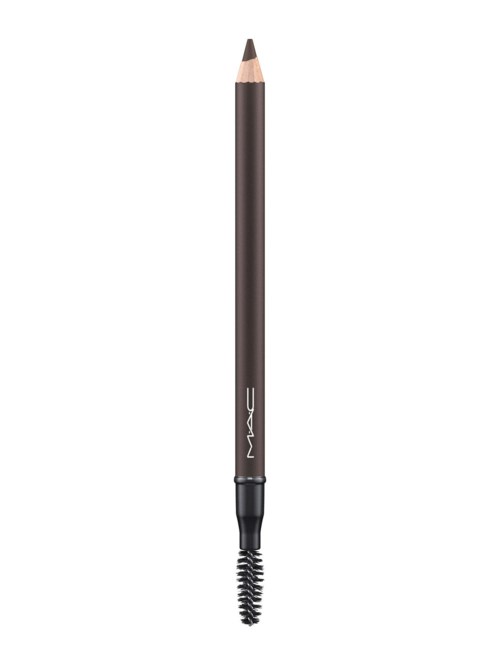 A makeup pencil with a pencil tip and a spiral brush at the end.