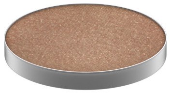 Een ronde make-up poederdoos met bruin poeder erin.