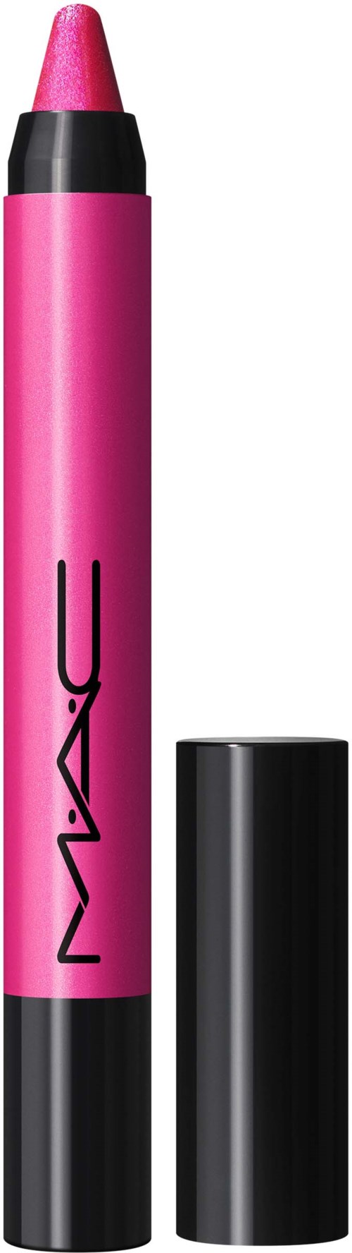 Pink lipstick with a black cap and MAC logo on the tube.